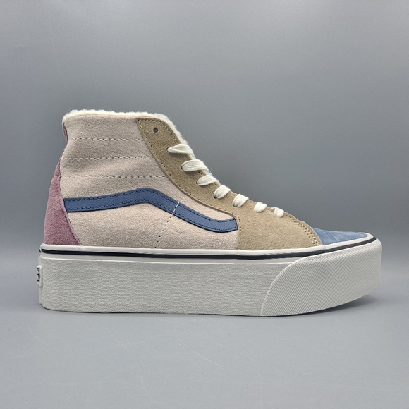 New Vans Sk8-Hi Top Tapered Stackform Platform Pig Suede Sherpa Faux Fur Cream - Picture 4 of 10